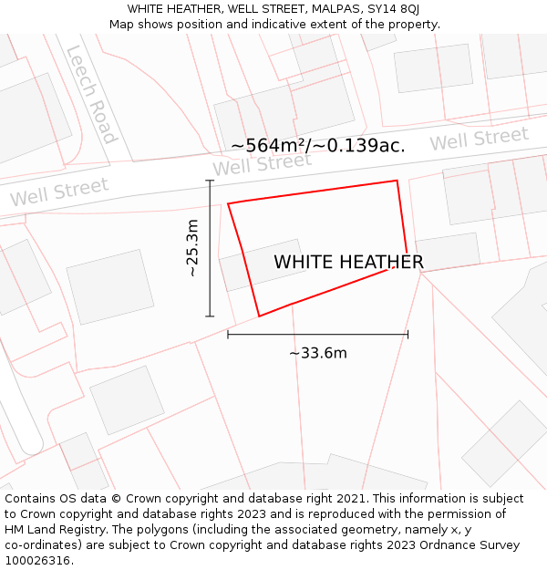 WHITE HEATHER, WELL STREET, MALPAS, SY14 8QJ: Plot and title map