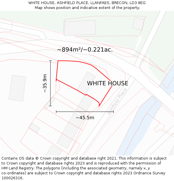 WHITE HOUSE, ASHFIELD PLACE, LLANFAES, BRECON, LD3 8EG: Plot and title map