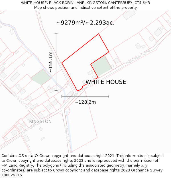 WHITE HOUSE, BLACK ROBIN LANE, KINGSTON, CANTERBURY, CT4 6HR: Plot and title map