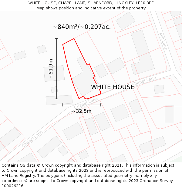 WHITE HOUSE, CHAPEL LANE, SHARNFORD, HINCKLEY, LE10 3PE: Plot and title map