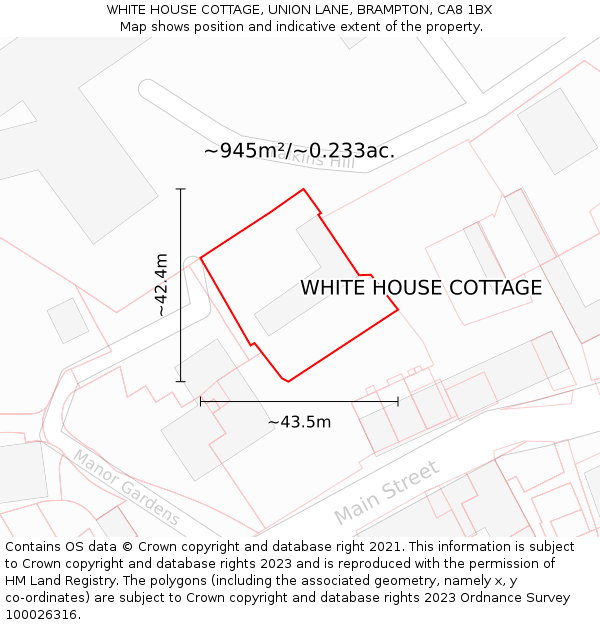 WHITE HOUSE COTTAGE, UNION LANE, BRAMPTON, CA8 1BX: Plot and title map