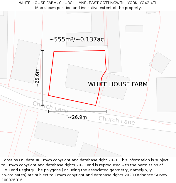 WHITE HOUSE FARM, CHURCH LANE, EAST COTTINGWITH, YORK, YO42 4TL: Plot and title map