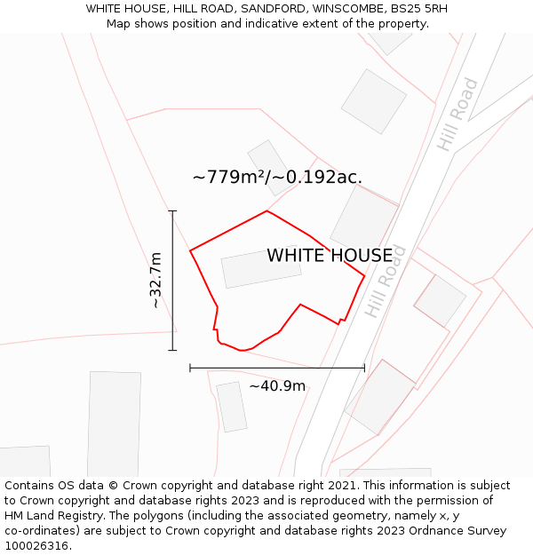 WHITE HOUSE, HILL ROAD, SANDFORD, WINSCOMBE, BS25 5RH: Plot and title map