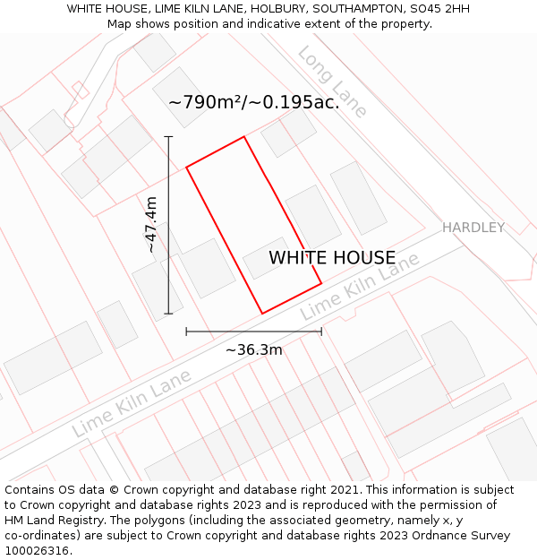 WHITE HOUSE, LIME KILN LANE, HOLBURY, SOUTHAMPTON, SO45 2HH: Plot and title map