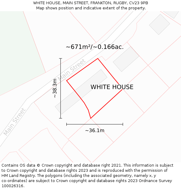 WHITE HOUSE, MAIN STREET, FRANKTON, RUGBY, CV23 9PB: Plot and title map