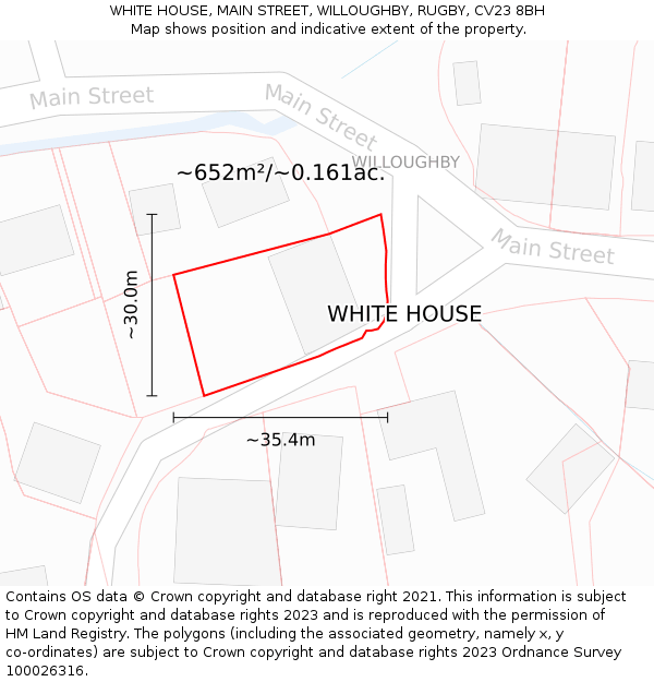 WHITE HOUSE, MAIN STREET, WILLOUGHBY, RUGBY, CV23 8BH: Plot and title map