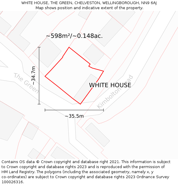 WHITE HOUSE, THE GREEN, CHELVESTON, WELLINGBOROUGH, NN9 6AJ: Plot and title map