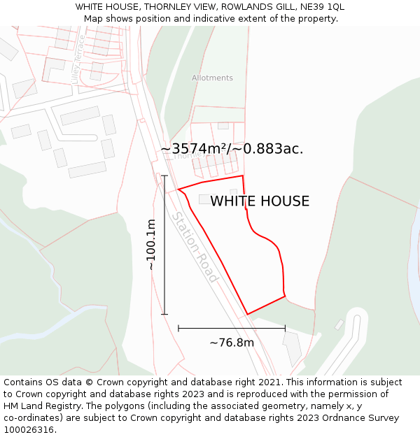 WHITE HOUSE, THORNLEY VIEW, ROWLANDS GILL, NE39 1QL: Plot and title map