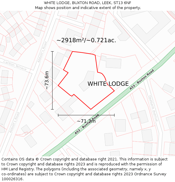 WHITE LODGE, BUXTON ROAD, LEEK, ST13 6NF: Plot and title map