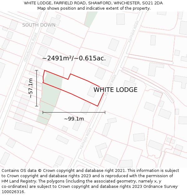 WHITE LODGE, FAIRFIELD ROAD, SHAWFORD, WINCHESTER, SO21 2DA: Plot and title map