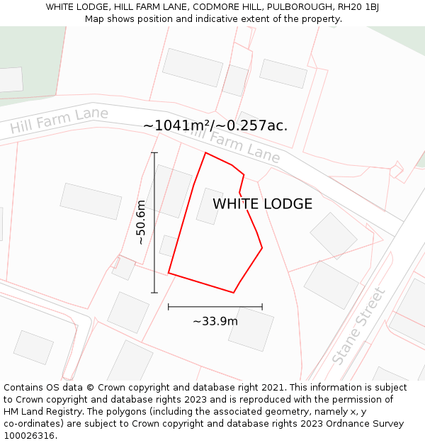 WHITE LODGE, HILL FARM LANE, CODMORE HILL, PULBOROUGH, RH20 1BJ: Plot and title map