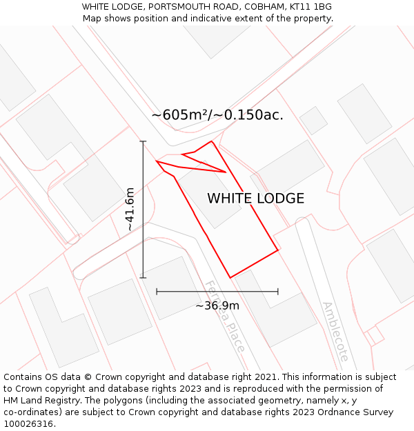 WHITE LODGE, PORTSMOUTH ROAD, COBHAM, KT11 1BG: Plot and title map