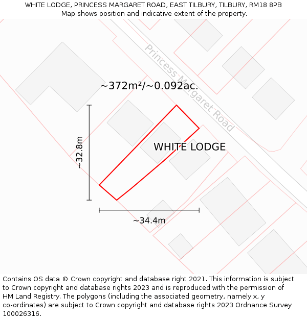 WHITE LODGE, PRINCESS MARGARET ROAD, EAST TILBURY, TILBURY, RM18 8PB: Plot and title map