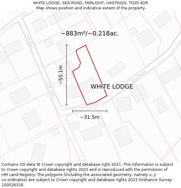 WHITE LODGE, SEA ROAD, FAIRLIGHT, HASTINGS, TN35 4DR: Plot and title map