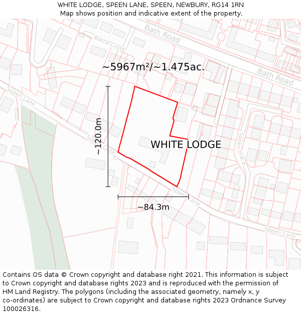 WHITE LODGE, SPEEN LANE, SPEEN, NEWBURY, RG14 1RN: Plot and title map