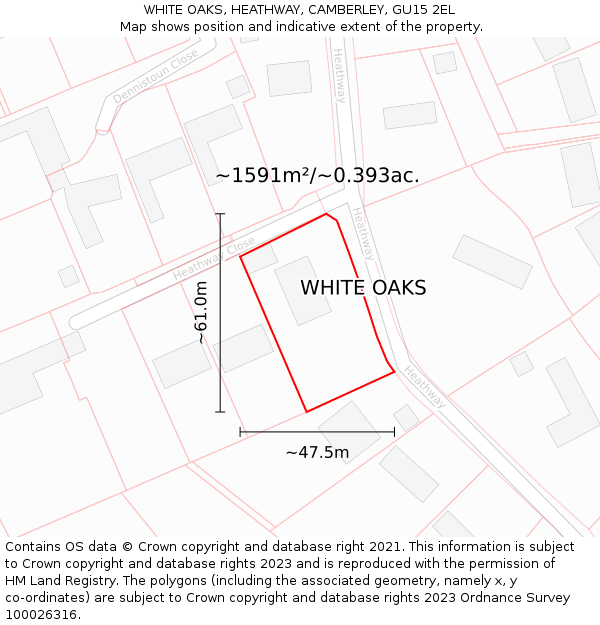 WHITE OAKS, HEATHWAY, CAMBERLEY, GU15 2EL: Plot and title map