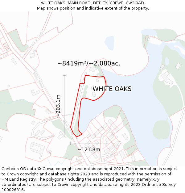 WHITE OAKS, MAIN ROAD, BETLEY, CREWE, CW3 9AD: Plot and title map