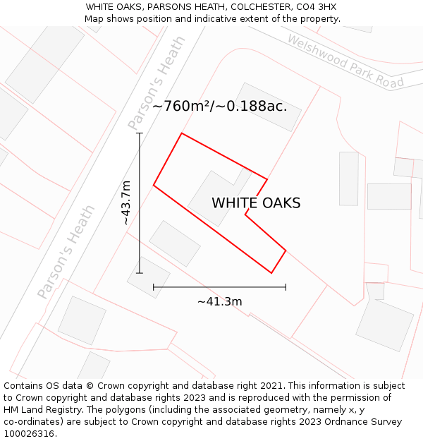 WHITE OAKS, PARSONS HEATH, COLCHESTER, CO4 3HX: Plot and title map