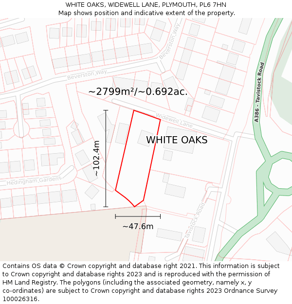 WHITE OAKS, WIDEWELL LANE, PLYMOUTH, PL6 7HN: Plot and title map