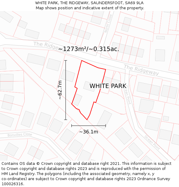 WHITE PARK, THE RIDGEWAY, SAUNDERSFOOT, SA69 9LA: Plot and title map