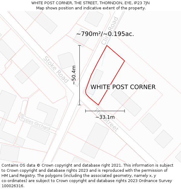 WHITE POST CORNER, THE STREET, THORNDON, EYE, IP23 7JN: Plot and title map