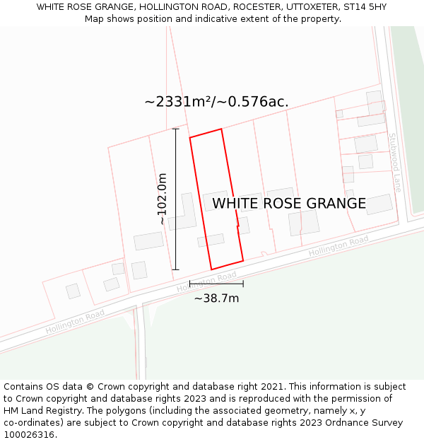 WHITE ROSE GRANGE, HOLLINGTON ROAD, ROCESTER, UTTOXETER, ST14 5HY: Plot and title map