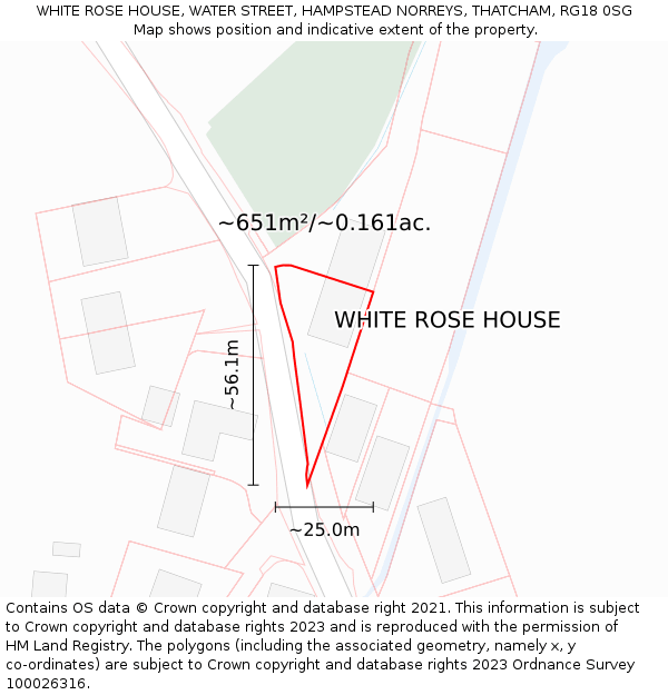 WHITE ROSE HOUSE, WATER STREET, HAMPSTEAD NORREYS, THATCHAM, RG18 0SG: Plot and title map