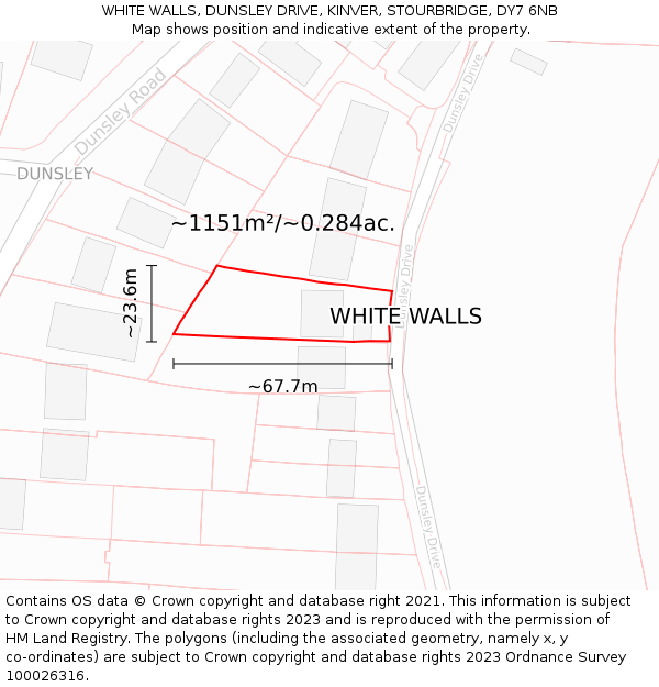 WHITE WALLS, DUNSLEY DRIVE, KINVER, STOURBRIDGE, DY7 6NB: Plot and title map