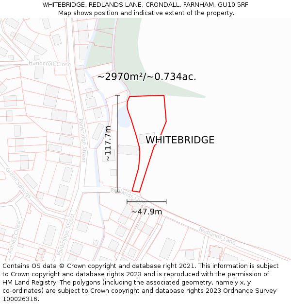 WHITEBRIDGE, REDLANDS LANE, CRONDALL, FARNHAM, GU10 5RF: Plot and title map