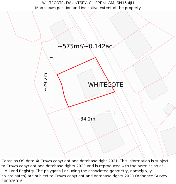 WHITECOTE, DAUNTSEY, CHIPPENHAM, SN15 4JH: Plot and title map