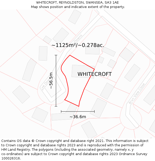 WHITECROFT, REYNOLDSTON, SWANSEA, SA3 1AE: Plot and title map