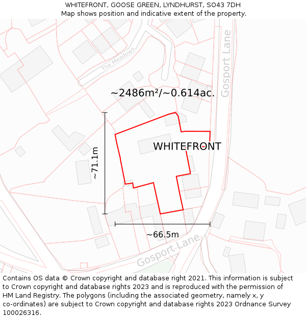 WHITEFRONT, GOOSE GREEN, LYNDHURST, SO43 7DH: Plot and title map