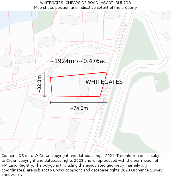 WHITEGATES, CHEAPSIDE ROAD, ASCOT, SL5 7DR: Plot and title map