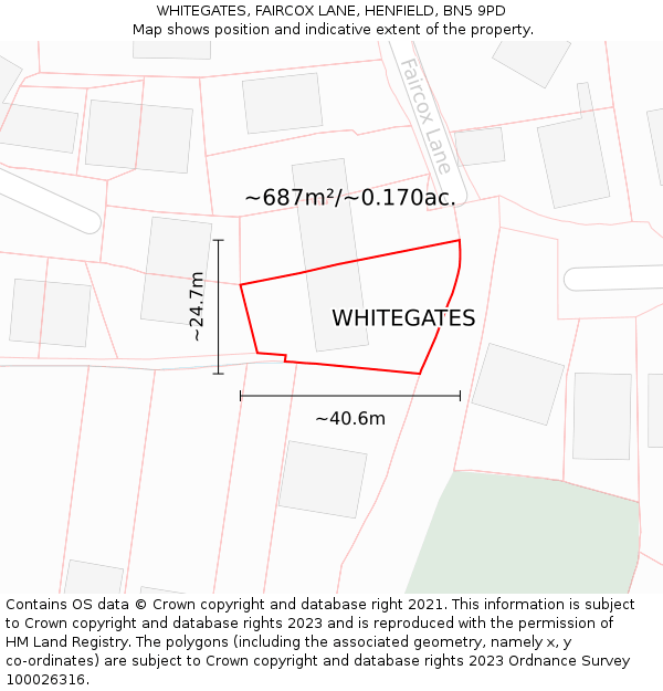 WHITEGATES, FAIRCOX LANE, HENFIELD, BN5 9PD: Plot and title map