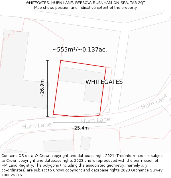 WHITEGATES, HURN LANE, BERROW, BURNHAM-ON-SEA, TA8 2QT: Plot and title map