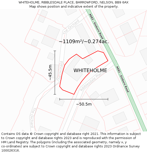 WHITEHOLME, RIBBLESDALE PLACE, BARROWFORD, NELSON, BB9 6AX: Plot and title map