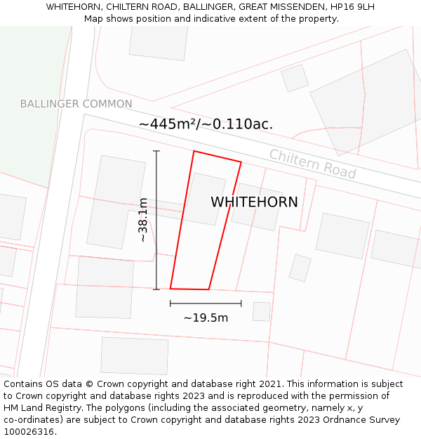 WHITEHORN, CHILTERN ROAD, BALLINGER, GREAT MISSENDEN, HP16 9LH: Plot and title map