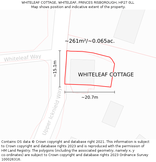 WHITELEAF COTTAGE, WHITELEAF, PRINCES RISBOROUGH, HP27 0LL: Plot and title map