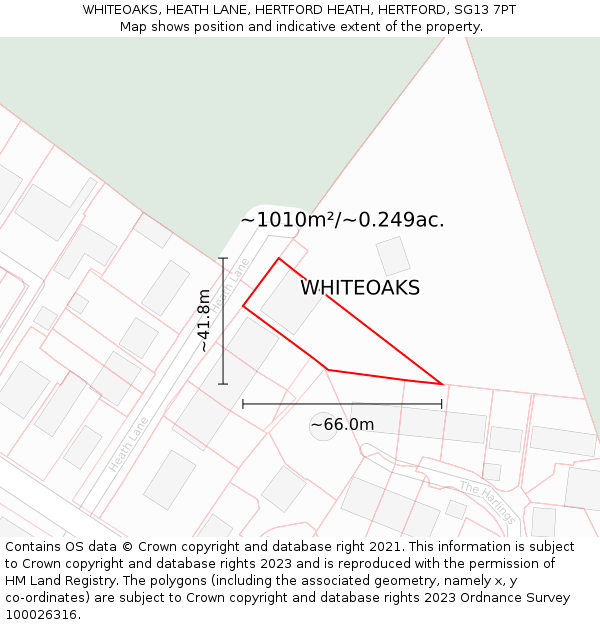 WHITEOAKS, HEATH LANE, HERTFORD HEATH, HERTFORD, SG13 7PT: Plot and title map