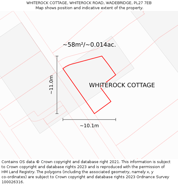 WHITEROCK COTTAGE, WHITEROCK ROAD, WADEBRIDGE, PL27 7EB: Plot and title map