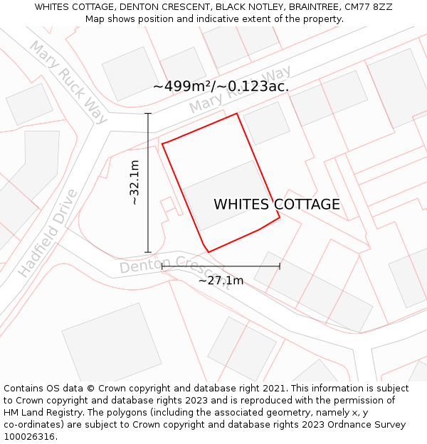 WHITES COTTAGE, DENTON CRESCENT, BLACK NOTLEY, BRAINTREE, CM77 8ZZ: Plot and title map