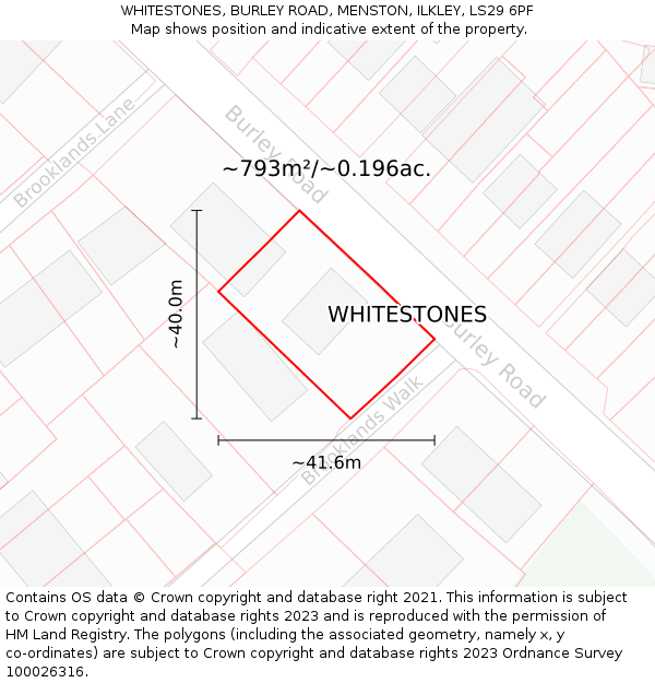 WHITESTONES, BURLEY ROAD, MENSTON, ILKLEY, LS29 6PF: Plot and title map