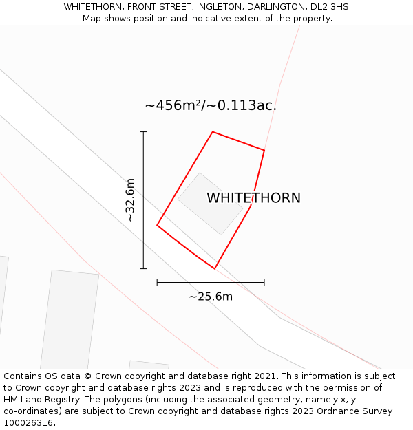 WHITETHORN, FRONT STREET, INGLETON, DARLINGTON, DL2 3HS: Plot and title map