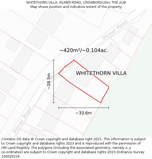 WHITETHORN VILLA, PILMER ROAD, CROWBOROUGH, TN6 2UB: Plot and title map