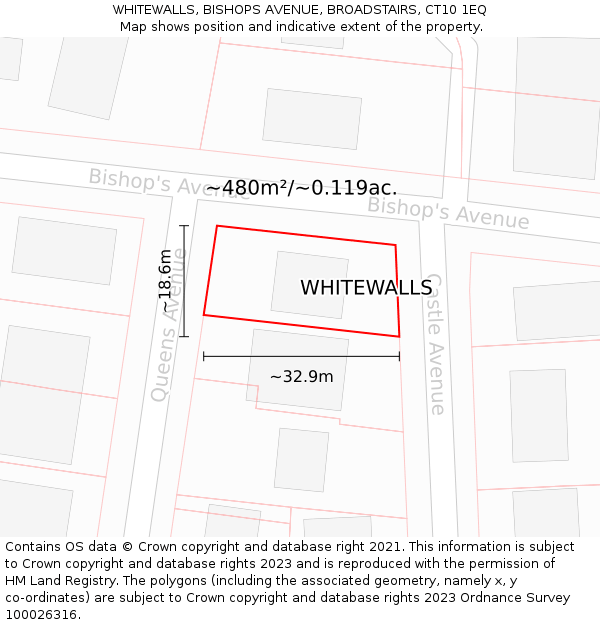 WHITEWALLS, BISHOPS AVENUE, BROADSTAIRS, CT10 1EQ: Plot and title map