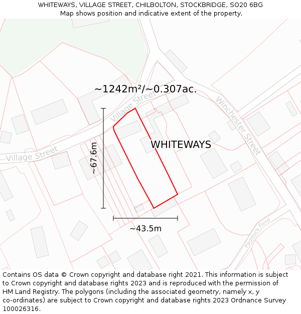 WHITEWAYS, VILLAGE STREET, CHILBOLTON, STOCKBRIDGE, SO20 6BG: Plot and title map