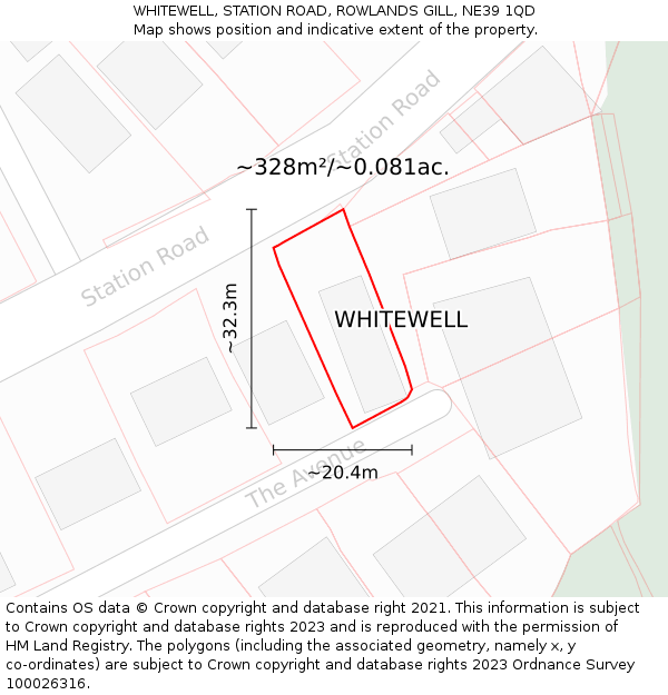 WHITEWELL, STATION ROAD, ROWLANDS GILL, NE39 1QD: Plot and title map