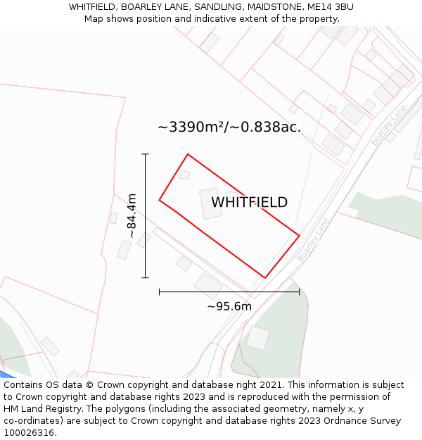 WHITFIELD, BOARLEY LANE, SANDLING, MAIDSTONE, ME14 3BU: Plot and title map