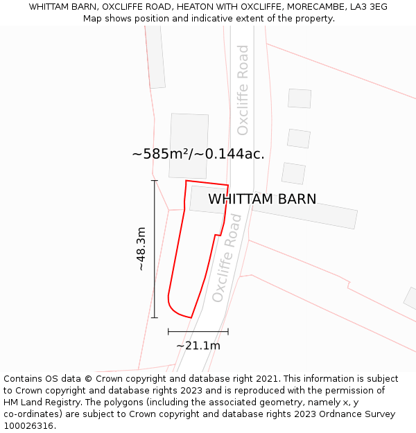 WHITTAM BARN, OXCLIFFE ROAD, HEATON WITH OXCLIFFE, MORECAMBE, LA3 3EG: Plot and title map