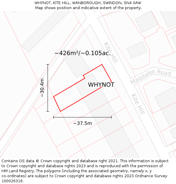 WHYNOT, KITE HILL, WANBOROUGH, SWINDON, SN4 0AW: Plot and title map